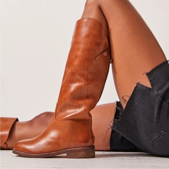 Free People Everly Equestrian Leather Knee-High Tan Boots 10 - Picture 2 of 16